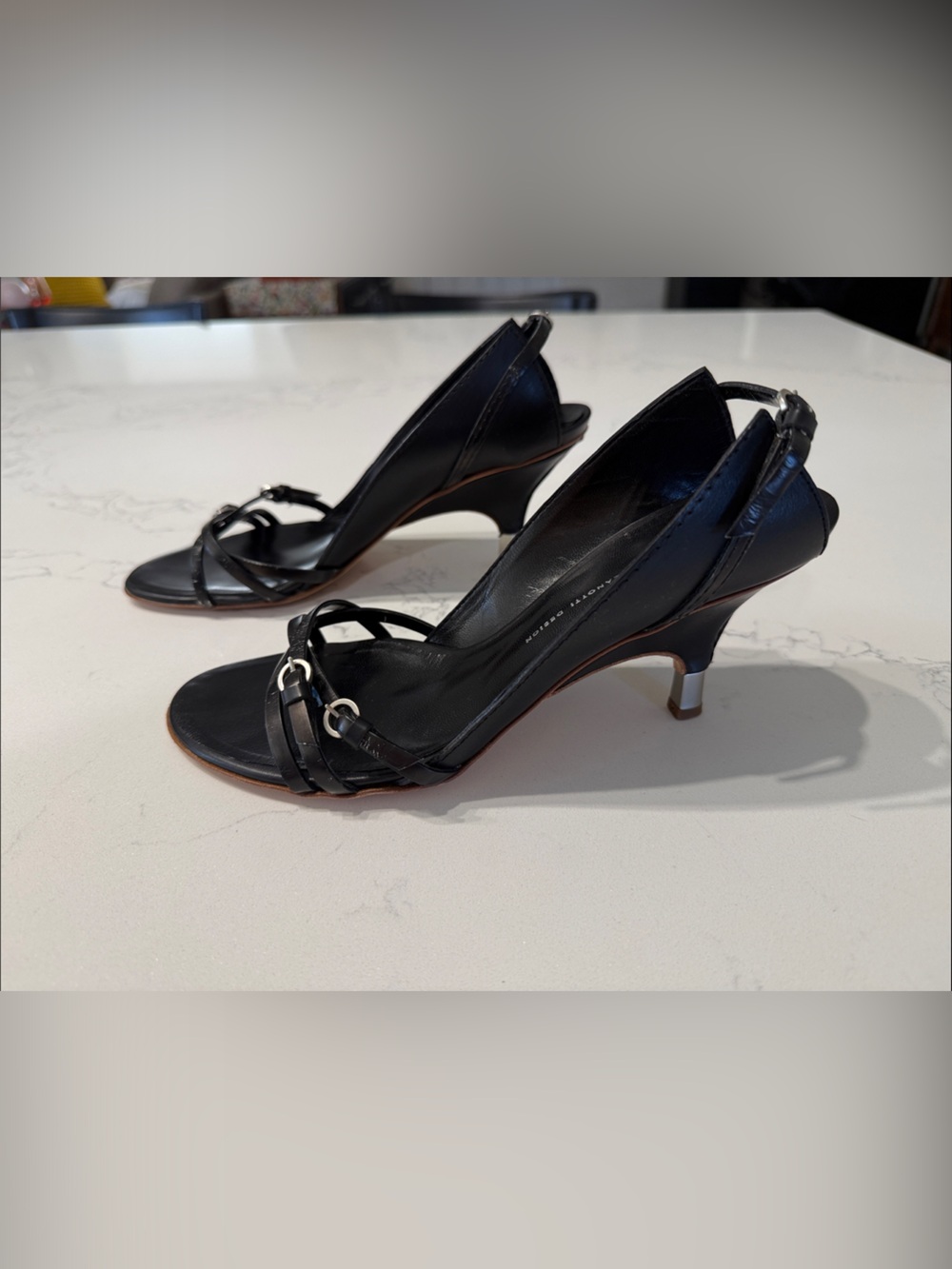 Giuseppe Zanotti Design Black Leather Slingback Structural Kitten Heels